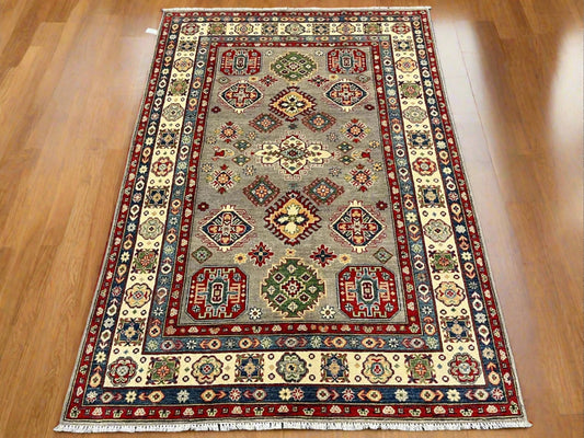 Kazak Gray Brown 6X8 Handmade Wool Rug # 12685