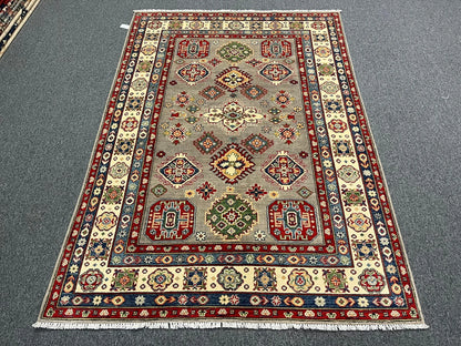 Kazak Gray Brown 6X8 Handmade Wool Rug # 12685