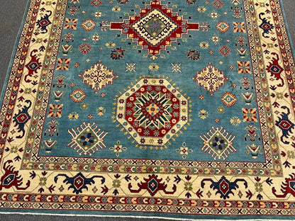 Kazak Light Blue 9X12 Handmade Wool Rug # 12481