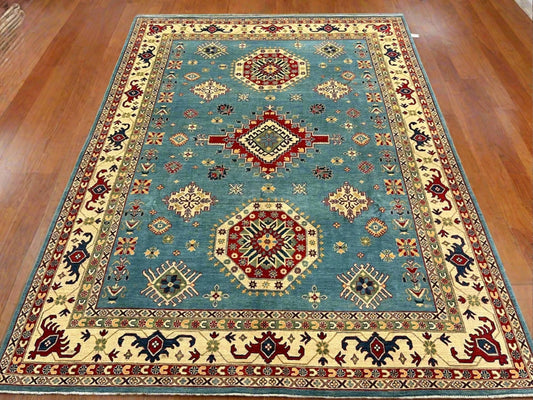 Kazak Light Blue 9X12 Handmade Wool Rug # 12481