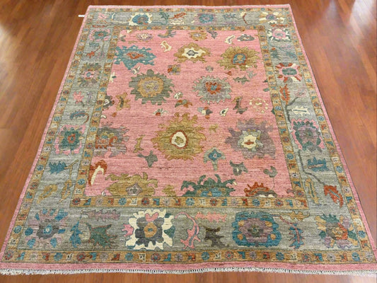Pink Oushak 8X10 Handmade Wool Rug # 12959