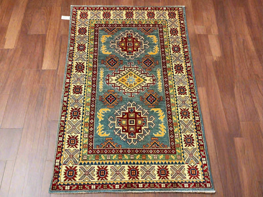4X6 Light Blue Kazak Handmade Wool Rug # 12521