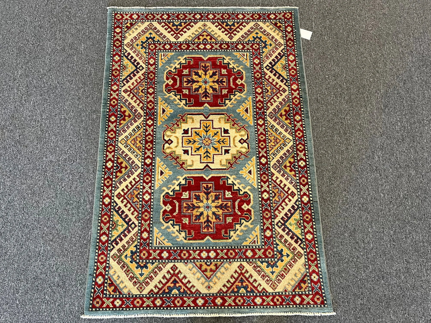 Kazak Light Blue 3X5 Handmade Wool Rug # 12557
