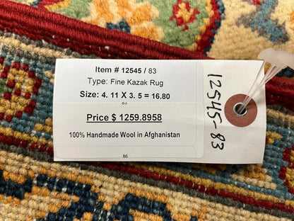 Kazak Red 3X5 Handmade Wool Rug # 12545