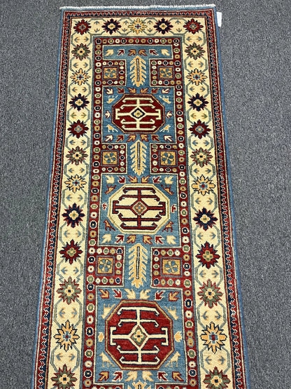 Kazak Light Blue 2' 7"X10 Handmade Wool Runner Rug # 12497