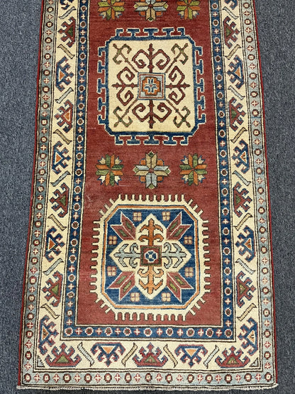 2' 6" X 10' Kazak Handmade Wool Runner Rug # 9934