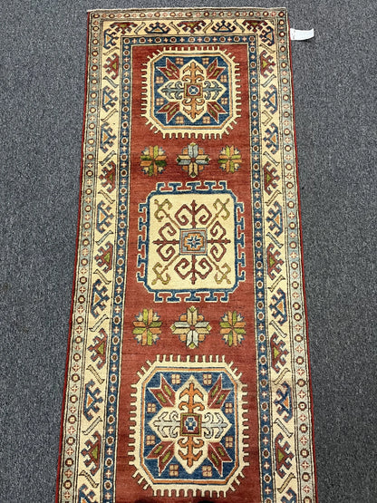 2' 6" X 10' Kazak Handmade Wool Runner Rug # 9934