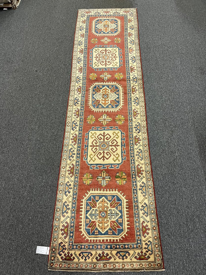2' 6" X 10' Kazak Handmade Wool Runner Rug # 9934