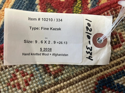 Kazak 2' 9"X10' Handmade Wool Runner Rug # 10210