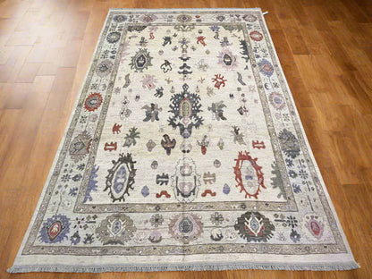 Ivory/Soft Green Oushak 9X12 Handmade Wool Rug # 11881