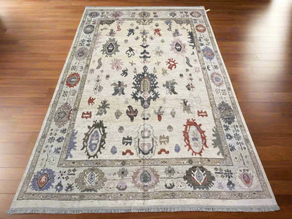Ivory/Soft Green Oushak 9X12 Handmade Wool Rug # 11881