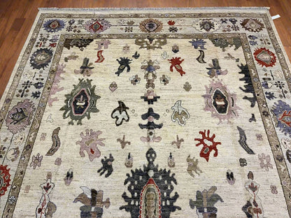 Ivory/Soft Green Oushak 9X12 Handmade Wool Rug # 11881