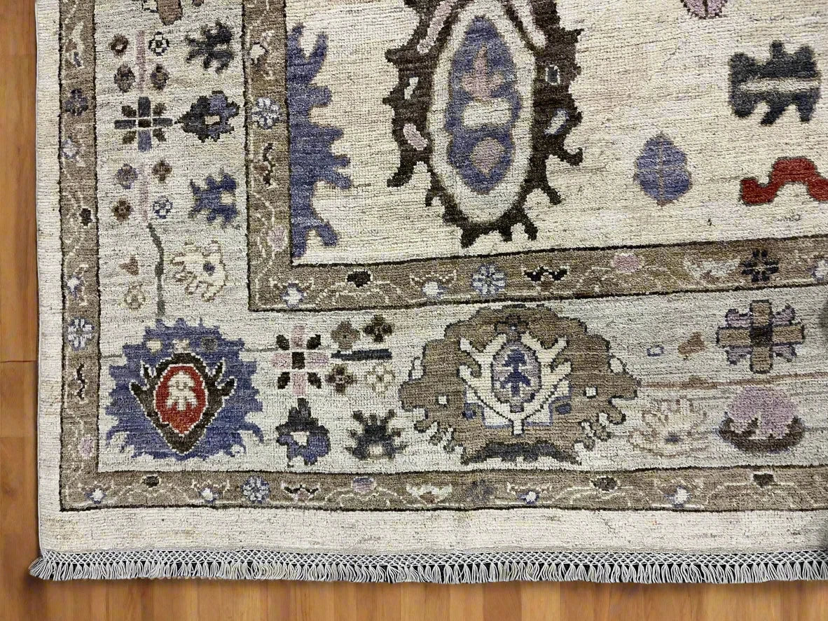 Ivory/Soft Green Oushak 9X12 Handmade Wool Rug # 11881