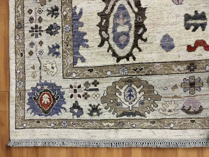 Ivory/Soft Green Oushak 9X12 Handmade Wool Rug # 11881