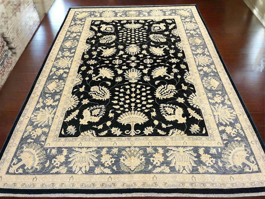 Chobi Ziegler 10X14 Black/Gray Handmade Wool Rug # 11461