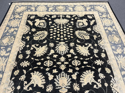 Chobi Ziegler 10X14 Black/Gray Handmade Wool Rug # 11461
