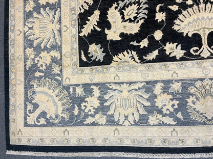 Chobi Ziegler 10X14 Black/Gray Handmade Wool Rug # 11461
