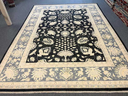 Chobi Ziegler 10X14 Black/Gray Handmade Wool Rug # 11461
