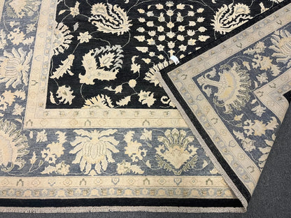 Chobi Ziegler 10X14 Black/Gray Handmade Wool Rug # 11461