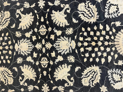 Chobi Ziegler 10X14 Black/Gray Handmade Wool Rug # 11461
