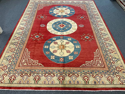 Red/Orange 9X12 Kazak Handmade Wool Rug # 10161