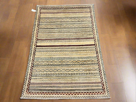 Striped Multicolor 4X6 Handmade Wool Rug # 11190