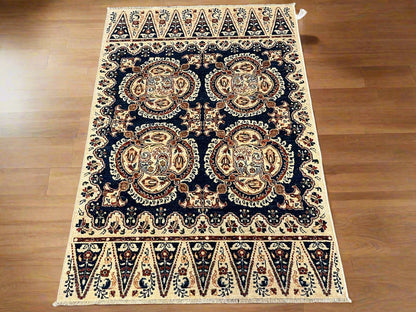 4X6 Navy Blue Oushak Handmade Wool Rug # 9176