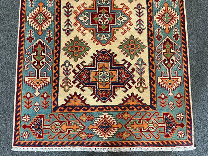 Kazak Beige 3X5 Handmade Wool Rug # 13010