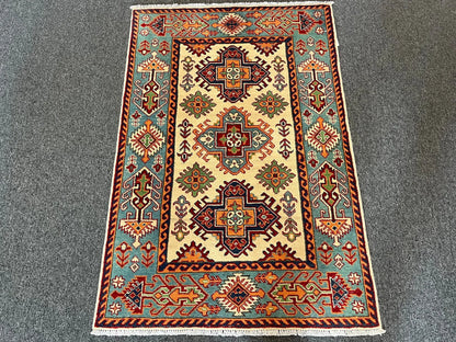 Kazak Beige 3X5 Handmade Wool Rug # 13010