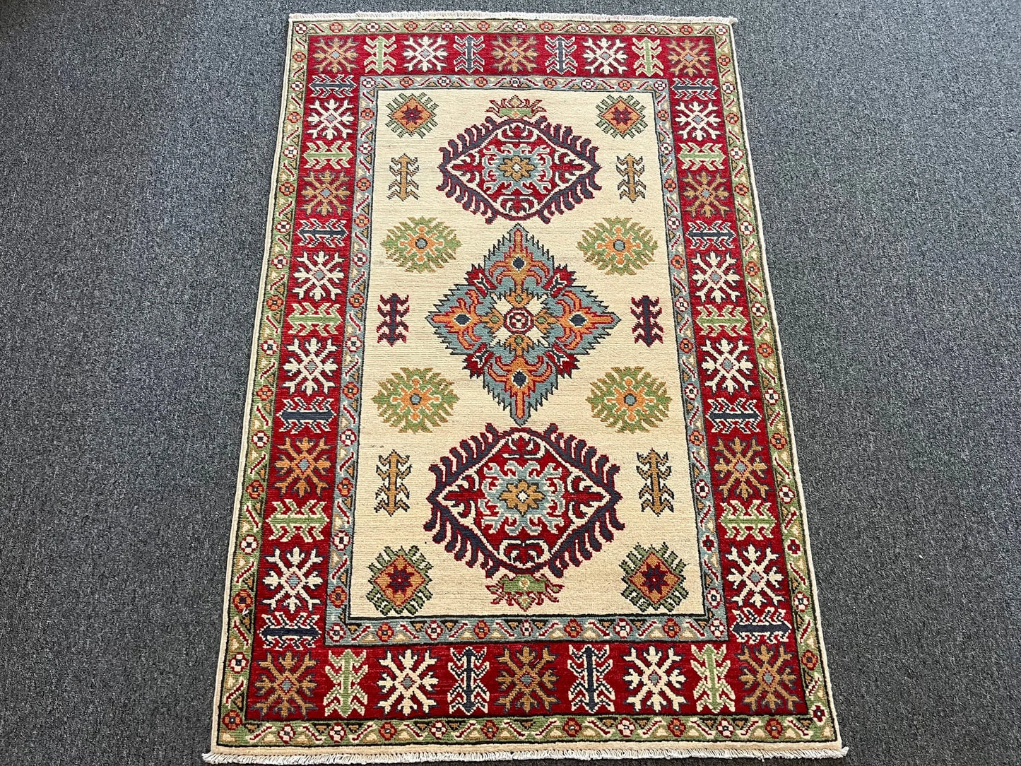 Kazak Geometric 3X5 Handmade Wool Rug # 13323