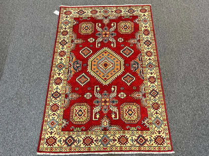 Kazak Geometric 4X6 Handmade Wool Rug # 13281