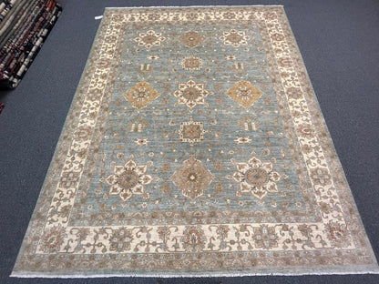 8X10 Oushak Chobi Light Blue/Ivory Handmade Wool Rug # 13359