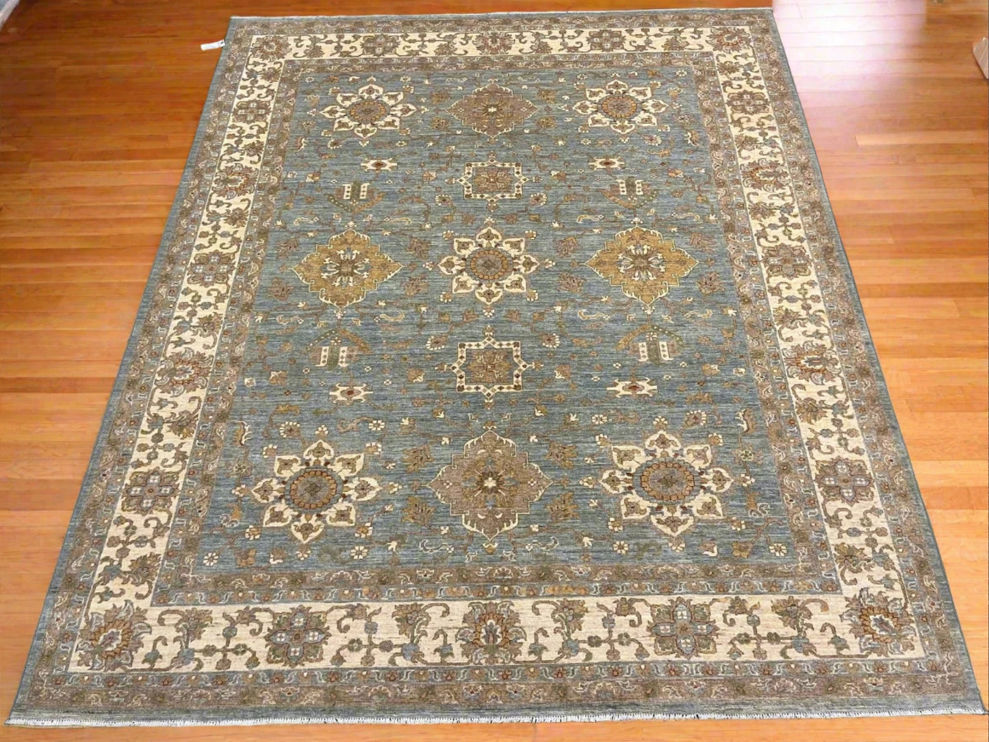 8X10 Oushak Chobi Light Blue/Ivory Handmade Wool Rug # 13359