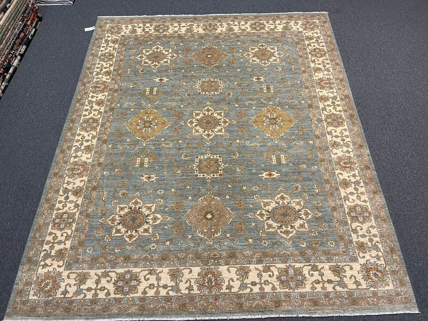 8X10 Oushak Chobi Light Blue/Ivory Handmade Wool Rug # 13359