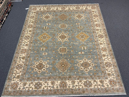 8X10 Oushak Chobi Light Blue/Ivory Handmade Wool Rug # 13359