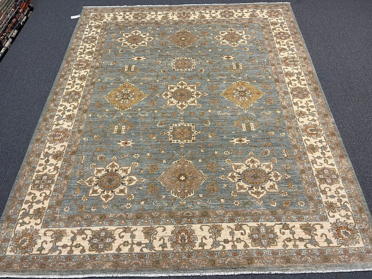 8X10 Oushak Chobi Light Blue/Ivory Handmade Wool Rug # 13359