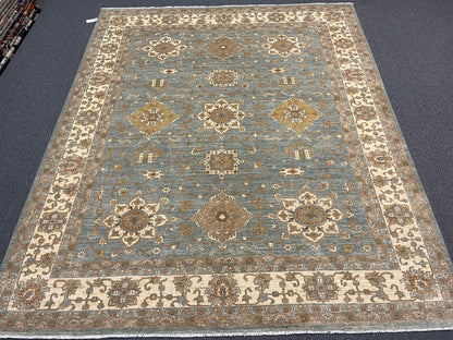 8X10 Oushak Chobi Light Blue/Ivory Handmade Wool Rug # 13359