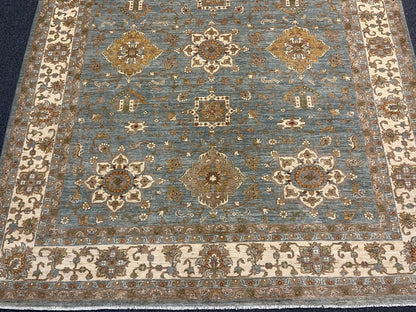 8X10 Oushak Chobi Light Blue/Ivory Handmade Wool Rug # 13359