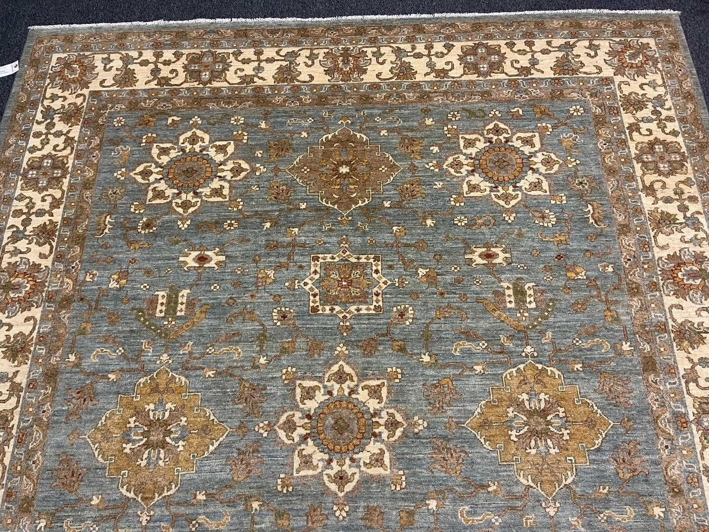 8X10 Oushak Chobi Light Blue/Ivory Handmade Wool Rug # 13359