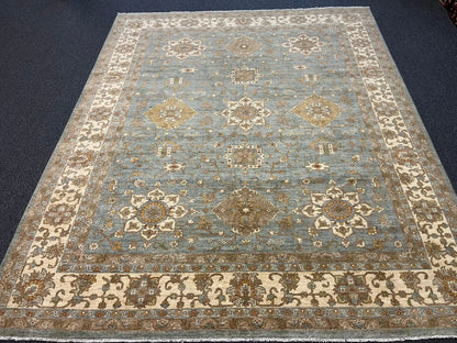8X10 Oushak Chobi Light Blue/Ivory Handmade Wool Rug # 13359