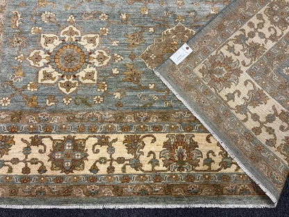 8X10 Oushak Chobi Light Blue/Ivory Handmade Wool Rug # 13359