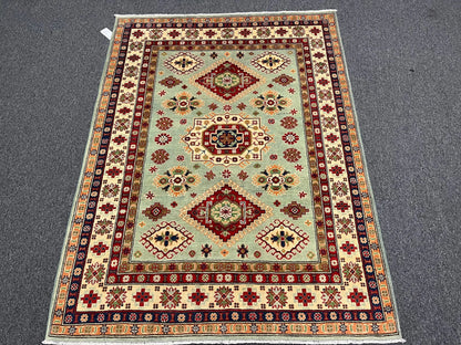 Kazak Light Blue 5X7 Handmade Wool Rug # 13312
