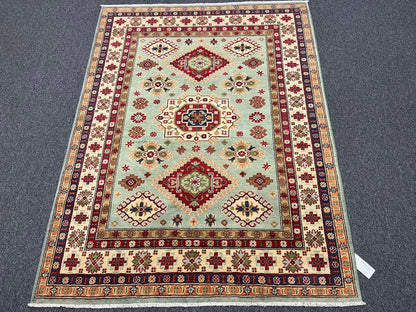 Kazak Light Blue 5X7 Handmade Wool Rug # 13312