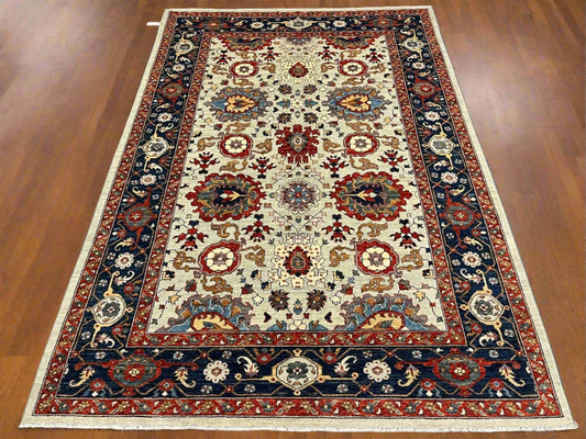 Aqua green/Navy blue 7X10 Handmade Wool Rug # 13196