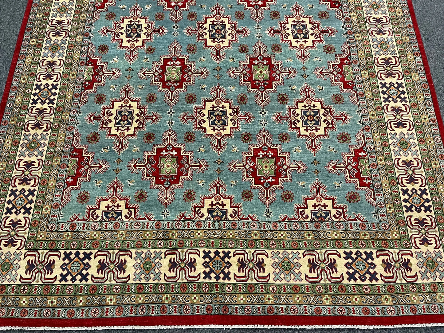 Kazak Light Blue 9X12 Handmade Wool Rug # 13048