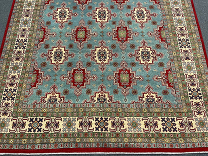 Kazak Light Blue 9X12 Handmade Wool Rug # 13048