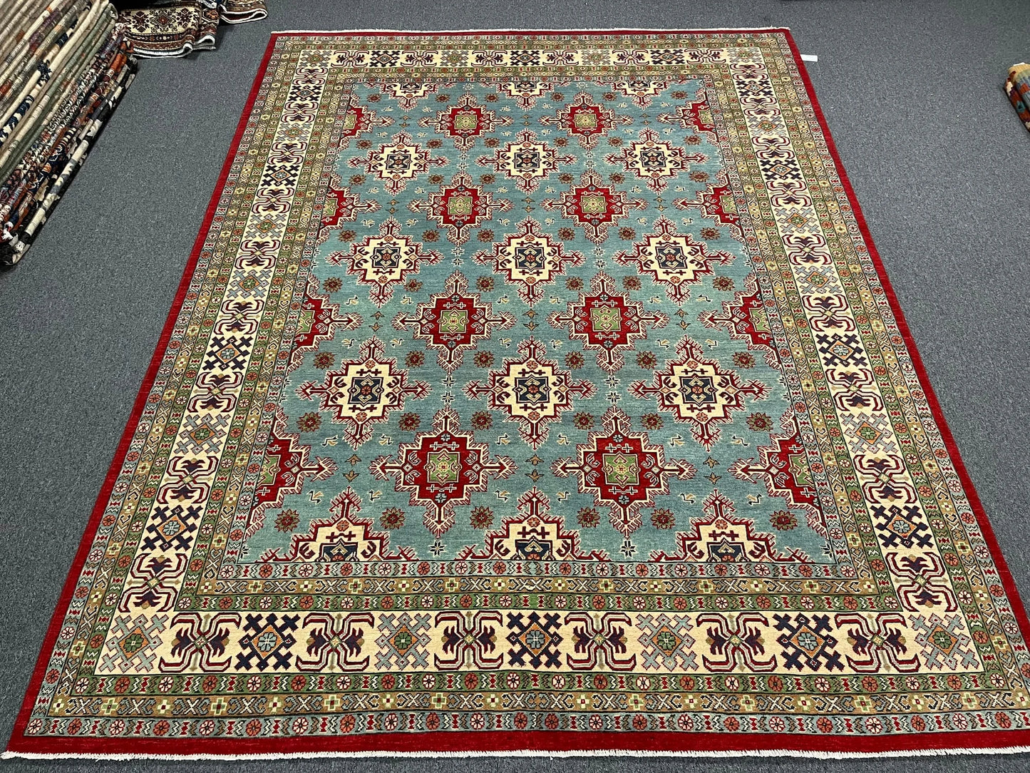 Kazak Light Blue 9X12 Handmade Wool Rug # 13048