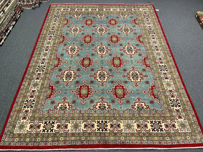 Kazak Light Blue 9X12 Handmade Wool Rug # 13048