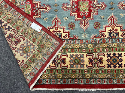 Kazak Light Blue 9X12 Handmade Wool Rug # 13048