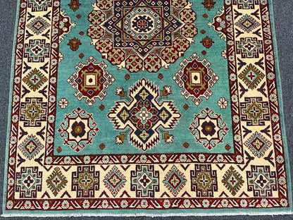 Kazak Light Blue 5X7 Handmade Wool Rug # 13309